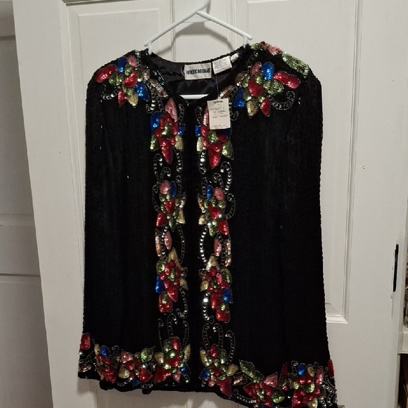 American Night Sweaters - Black Embellished Floral Sequin Cardigan
